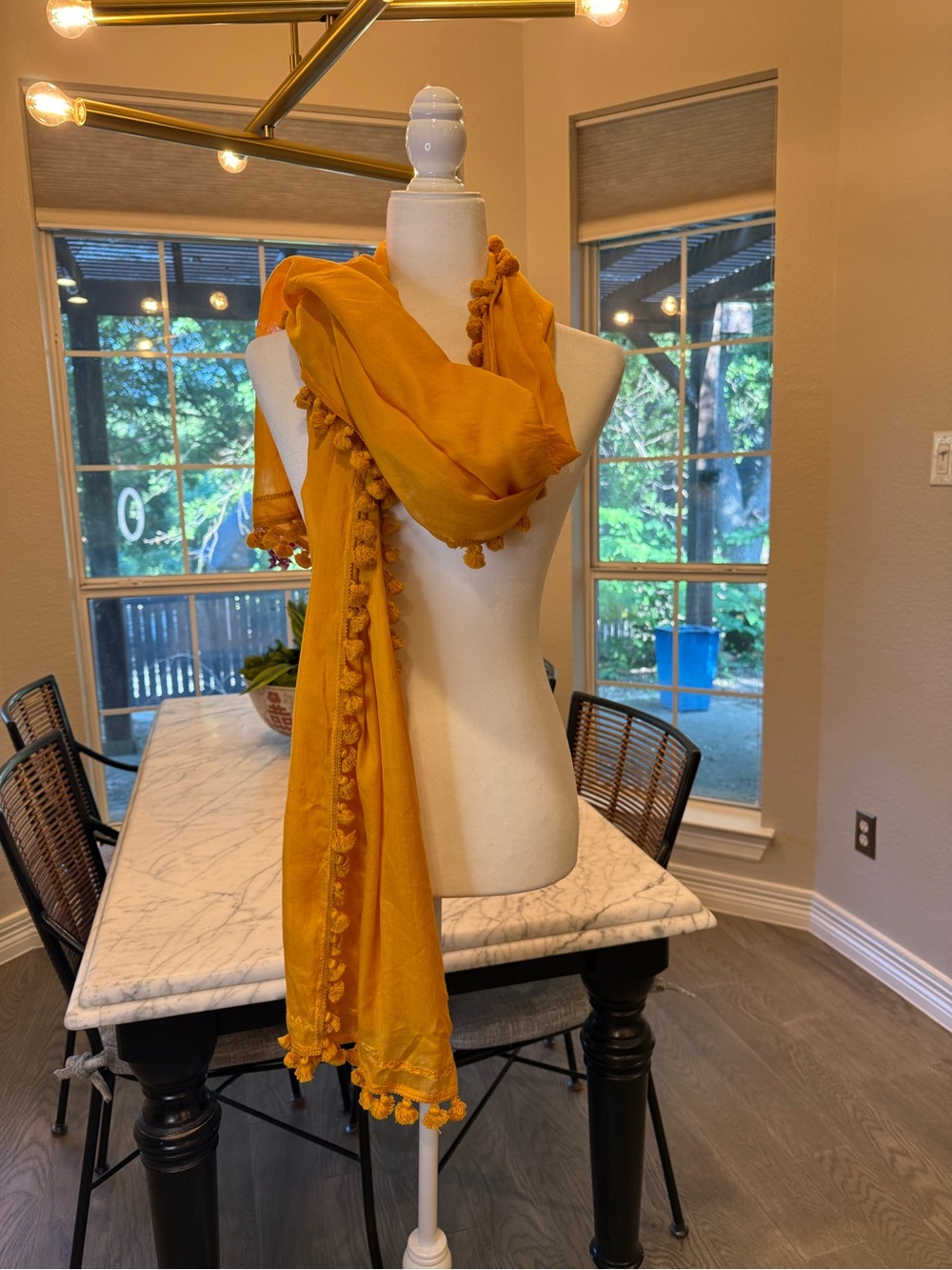 GAP Mustard Yellow Pom-Pom Trim Scarf